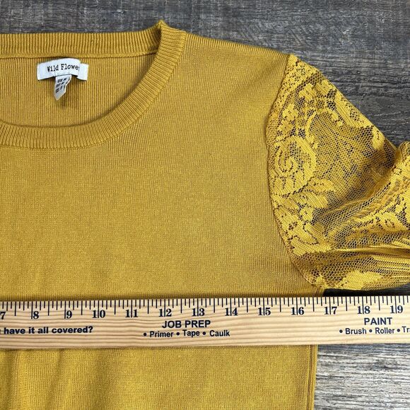 Wild Flower Embroidered Statement Sleeve Sweater Size Small Yellow - Picture 13 of 13